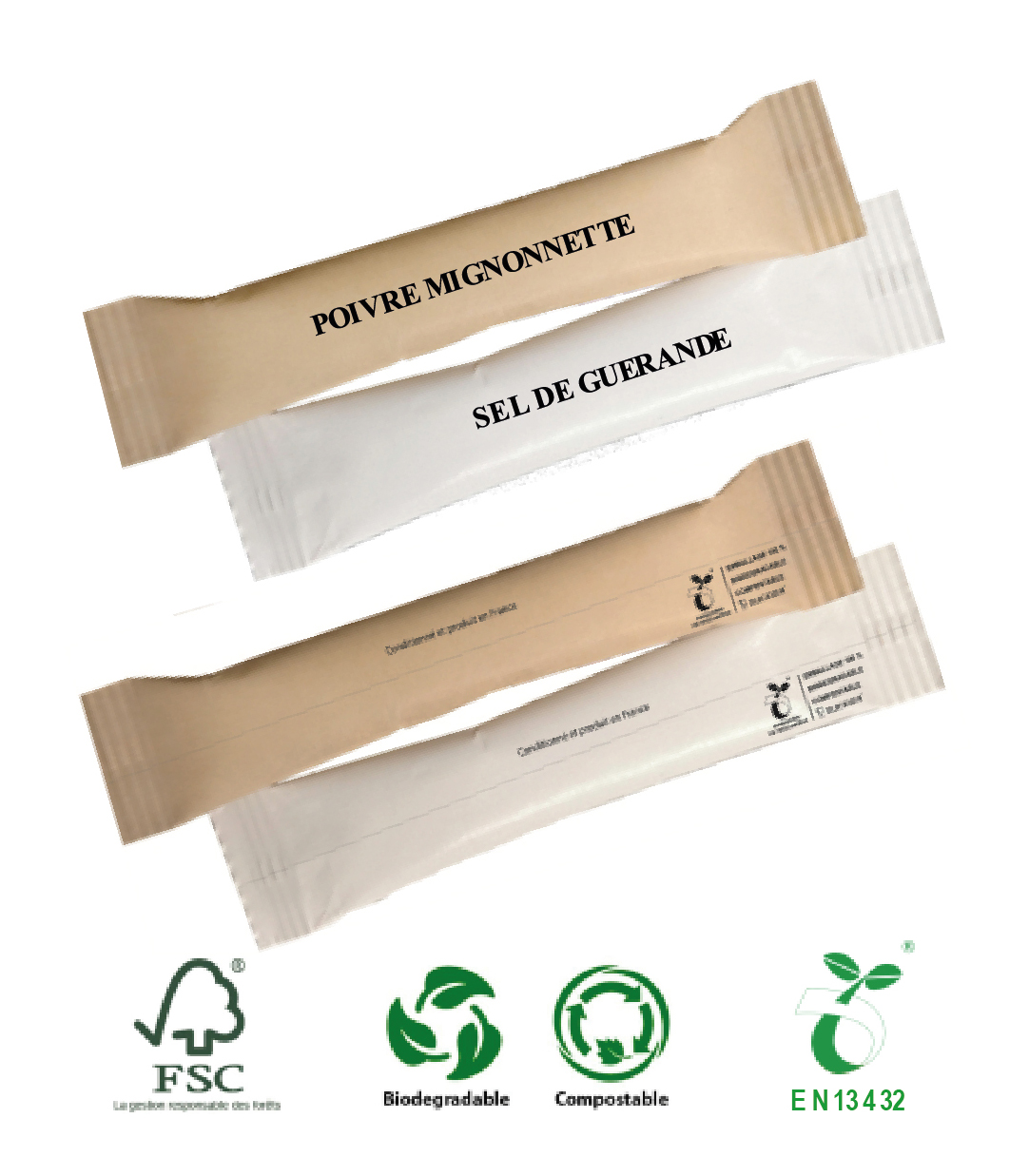 Mini bûchette sel et poivre emballage papier biodégradable Sucosa